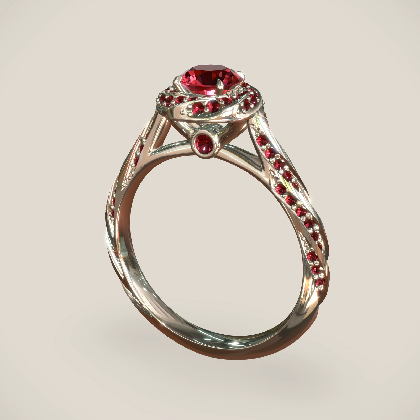 Primrose engagement ring, shown in Platinum 950 with a Ruby